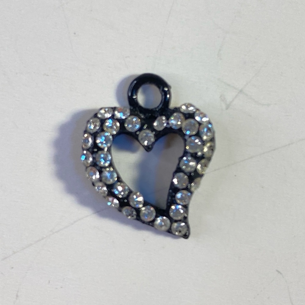 Vintage Black Rhinestone Open Heart Charm Pendant